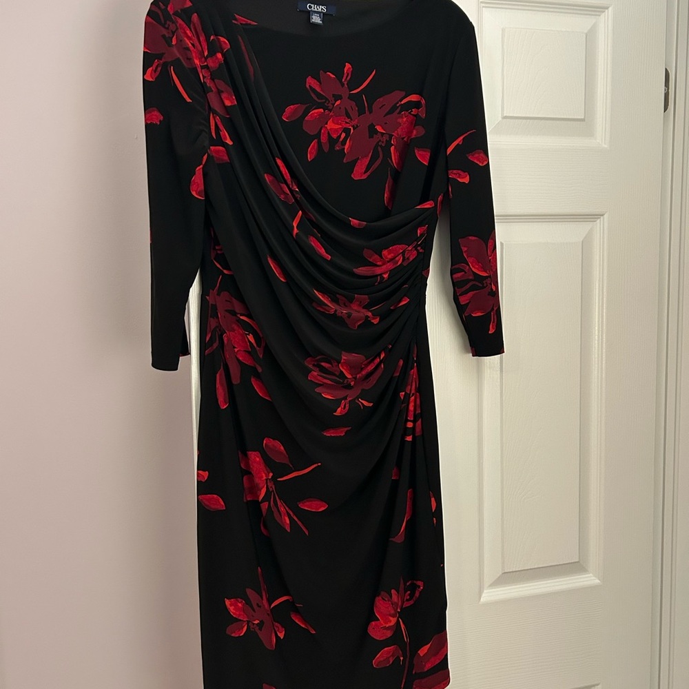 Chaps Ralph Lauren Black and Red Floral Women's Dress
